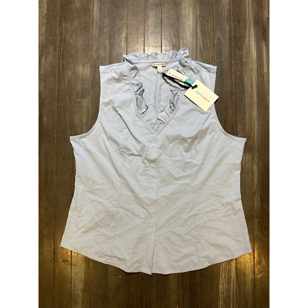 41 Hawthorn Womens Ruffle V-Neck Sleeveless‎ Blouse Light Blue Size XL